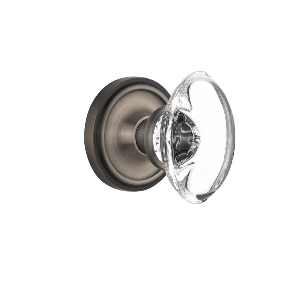 Nostalgic Warehouse CLAOCC Privacy Knob Classic Rose with Oval Clear Crystal Knob in Antique Pewter